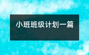 小班班級計劃一篇