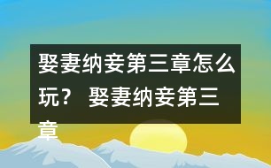 娶妻納妾第三章怎么玩？ 娶妻納妾第三章攻略