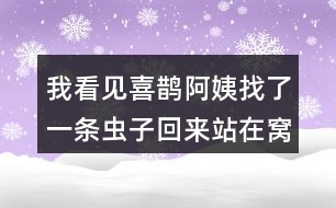 我看見喜鵲阿姨找了一條蟲子回來站在窩邊，猜猜喜鵲弟弟會說什么？