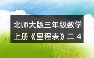 北師大版三年級(jí)數(shù)學(xué)上冊(cè)《里程表》（二） 4.趙叔叔每天騎摩托車(chē)上下班，他這一周每天行駛的里程如下。 (1) 趙叔叔這五天一共行駛了多少千米? (2)星期一早上出發(fā)時(shí)里程表的讀數(shù)是632千米，算一算，趙