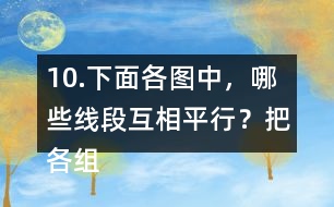 10.下面各圖中，哪些線段互相平行？把各組平行線段涂上相同的顏色。