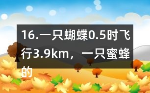 16.一只蝴蝶0.5時飛行3.9km，一只蜜蜂的飛行速度約是這只蝴蝶的2倍。這只蜜蜂每時飛行多少千米?