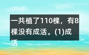 一共植了110棵，有8棵沒有成活。(1)成活了多少棵?(2)這批樹的成活率是多少?