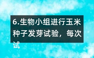 6.生物小組進(jìn)行玉米種子發(fā)芽試驗(yàn)，每次試驗(yàn)結(jié)果如下：