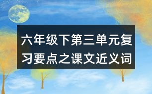 六年級下第三單元復(fù)習(xí)要點之課文近義詞反義詞