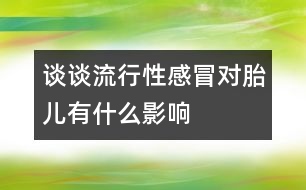 談?wù)劻餍行愿忻皩μ河惺裁从绊?></p>										
													<p>　　流感是冬春季節(jié)流行的常見病，輕癥僅有鼻塞、流清涕、頭痛和咳嗽，重癥高熱、四肢酸痛，甚至引起其它并發(fā)癥。因為妊娠期間特有的免疫耐受性使孕婦對疾病的抵抗力較一般人群低，是流感的易感人群。孕婦患流感出現(xiàn)并發(fā)癥的機(jī)率較一般人群高，由于妊娠期用藥受限，致使流感有時不能及時控制。</p><p>　　孕婦患流感時，對胚胎或胎兒可能有以下影響：</p><p>　　1、流產(chǎn)、早產(chǎn)、死胎發(fā)生率高對流產(chǎn)的胎兒組織進(jìn)行分離培養(yǎng)，發(fā)現(xiàn)死胎的許多重要器官里都生存著大量的病毒，正是這些病毒破壞了胎兒組織的正常發(fā)育，帶來致命的損害。被感染的胎兒月齡愈小，出現(xiàn)的危害則愈大。另外，流感可引起高熱、毒血癥、缺氧、脫水、酸中毒，這些情況可能給母體以巨大的損傷，也可能影響胎盤，影響胎兒的血液循環(huán)和氧氣供應(yīng)，最終影響胎兒的發(fā)育。</p><p>　　2、導(dǎo)致胎兒畸形動物實驗表明：在胎兒前神經(jīng)管閉合階段如果母體高熱，可致無腦兒發(fā)生。在人體亦有類似報道，所以妊娠前3月內(nèi)嚴(yán)重的病毒感冒、高熱、胎兒畸形的發(fā)生率高。</p><p>　　3、對新生兒的危害如果母親在產(chǎn)前患流感，很容易把病毒傳染給胎兒，而致新生兒的發(fā)病，后者發(fā)病迅速，往往有并發(fā)癥，而且極易惡化。</p><p>　　孕期尤其妊娠早期患流感可能對胚胎或胎兒有致命影響，所以孕婦要特別注意預(yù)防流感。孕婦預(yù)防流感應(yīng)該從以下幾個方面入手：</p><p>　　1、孕婦要盡量避免去擁擠、熱鬧、人多的公共場所，因為一方面這些地方空氣污濁，影響胎兒的氧氣供應(yīng)；另一方面，公共場所病原微生物的密度遠(yuǎn)遠(yuǎn)高于其它地區(qū)，尤其在流感流行期間，而孕婦抵抗力差，很容易傳染上疾病。</p><p>　　2、外出時應(yīng)戴口罩，常用淡鹽水漱口，室內(nèi)要注意空氣流通，保持清潔，如周圍有流感病人應(yīng)給予室內(nèi)空氣消毒。</p><p>　　3、生活要有規(guī)律，不要過于勞累，應(yīng)保證睡眠每天在10小時左右，飲食多樣化，不要偏食，多食新鮮蔬菜水果以及足量蛋白質(zhì)食物。</p><p>　　4、加強體育鍛煉，多做戶外活動，多曬太陽，提高機(jī)體對氣候變化的適應(yīng)性。</p><p>　　為了提高我國的人口素質(zhì)，防止出生缺陷，對于能引起高熱及其它并發(fā)癥的流感，應(yīng)特別給予注意。尤其在妊娠早期，胎兒的器官及神經(jīng)系統(tǒng)處在分化、發(fā)育階段，應(yīng)高度警惕先天發(fā)育異常的發(fā)生?！　?蔡艷) </p>						</div>
						</div>
					</div>
					<div   id=