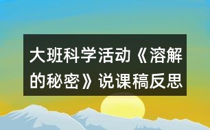 大班科學(xué)活動(dòng)《溶解的秘密》說課稿反思