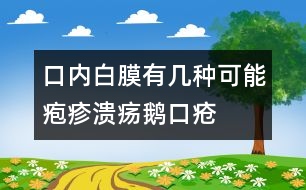 口內(nèi)白膜有幾種可能：皰疹、潰瘍、鵝口瘡